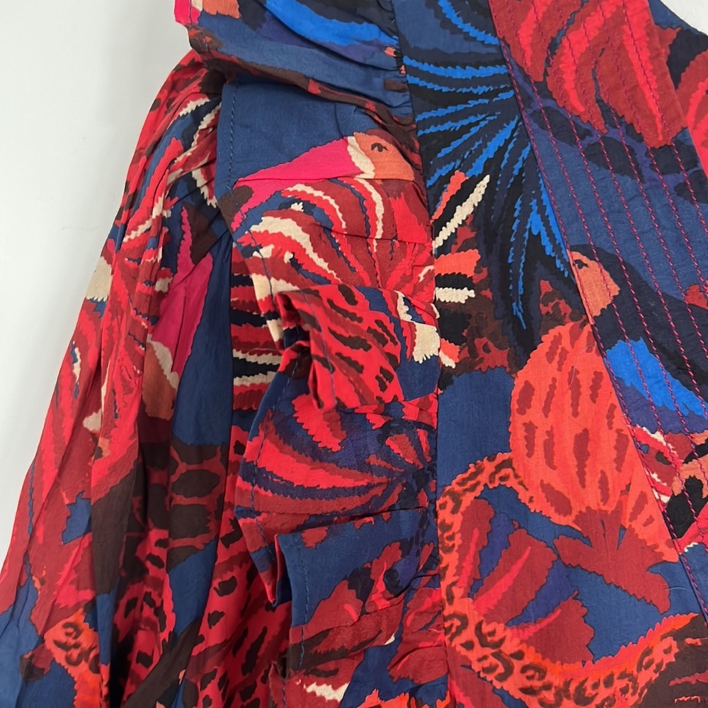 FARM Rio Blue Midi Dress with Red & Pink Tropical Print - Picture 3 of 8